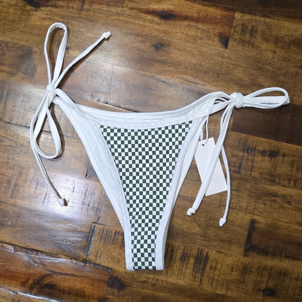 Tangerine "The Kiwi Classic" Checkered Bikini Bottom - Small - Green/White - NWT